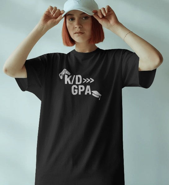 “K/D > GPA” Oversized T-Shirt – Gamer + Student Edition | TheFixStore